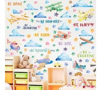 HPNIUB Inspirational Quotes Wall Stickers Airplane Wall Decal,Cloud Stars Window Sticker,Motivational Words Window Cling,Airplane Be Kind Decor for Kids Bedroom Kindergarten Playroom School Classroom
