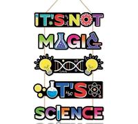 HPNIUB Inspirational Science Lab Classroom Wooden Wall Art, It’s Not Magic It’s Science Sign Hanging Plaque, Colorful Science Beaker Test Tube Wall Decoration for Kids Playroom Room