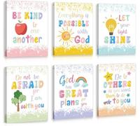 HPNIUB Kids Bible Verse Canvas Wall Art,Set of 6(8”x10”,Unframed)Colorful Childern Jesus Art Print,Kids Inspirational Quote Scripture Posters,Christian Religious Rainbow Bible Wall Decor for Classroom