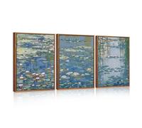HPNIUB Large Nature Lilies Ponds Framed Canvas Wall Art,Impressionist Flower Wall Decor,Claude Monet Style Wall Painting,Garden Botanical Artwork for Living Room,Bedroom,Dining Room,Office 30x40cm