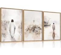 HPNIUB Large Watercolor Religious Christian Framed Canvas Wall Art,Jesus Walking on Water Wall Decor,Jesus Crucified Artwork,Holy Gathering Art Print for Living Room,Bedroom,Office 30X40CM