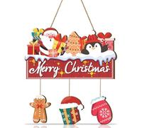 HPNIUB Merry Christmas Door Sign Santa Penguin Gingerbread Xmas Decor