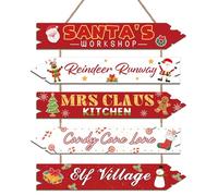 HPNIUB Merry Christmas Indoor Outdoor Decorations,Hanging Christmas Elk Sign,Xmas Door Decor,Xmas Winter Farmhouse Hanging Plaque for Porch Front Outdoor Home Decor (5 Pcs Santa's Workshop)