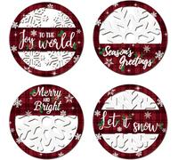 HPNIUB Merry Christmas Indoor Outdoor Decorations,Hanging Christmas Elk Sign,Xmas Door Decor,Xmas Winter Farmhouse Hanging Plaque for Porch Front Outdoor Home Decor (4 Pcs snowfake Christmas)