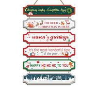 HPNIUB Merry Christmas Indoor Outdoor Decorations,Hanging Christmas Elk Sign,Xmas Door Decor,Xmas Winter Farmhouse Hanging Plaque for Porch Front Outdoor Home Decor (6 Pcs Christmas is here)