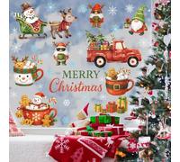 HPNIUB Merry Christmas Window Sticker,Snowman Wall Decal,Hot Cocoa Gingerbread Man Wall Clings,Gnome Xmas Reinder Stickers for Glass Home Living Room Bedroom Cafe
