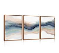 HPNIUB Modern Wave Framed Wall Art Set, Abstract Watercolor Line Canvas Wall Decor, Natural Landscape Wall Painting, Teal Orange Paint Stroke Art Print for Living Room, Bedroom, Office 30x40cm
