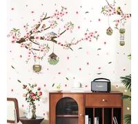 HPNIUB Pink Flower Tree Branch Birds Wall Stickers Floral Wall Art Cherry Blossom Decal Murals for Bedroom Living Room Home Office Decoration 84 * 30cm