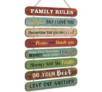 HPNIUB Rustic Family Rules Signs Wall Decor(2"x12"),Inspirational Wall Art for Family for Bathroom Living Room Dinging Room Bedroom Entryway Deocr