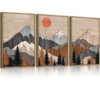 HPNIUB Sage Green Framed Canvas Prints Wall Art Set, Abstract Botanical Boho Wall Decor, Minimalist Geometric Line Leaf Canvas Artwork for Living Room, Bedroom,Office,Bathroom (Mountain2 40x60cm)