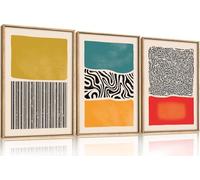 HPNIUB Sage Green Framed Canvas Prints Wall Art Set, Abstract Botanical Boho Wall Decor, Minimalist Geometric Line Leaf Canvas Artwork for Living Room, Bedroom,Office,Bathroom (Yellow 40x60cm)