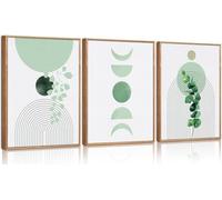 HPNIUB Sage Green Framed Canvas Wall Art, Abstract Botanical Boho Wall Decor, Minimalist Geometric Line Leaf Canvas Artwork for Living Room, Bedroom, Dining Room, Office, Bathroom 30x40cm