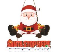HPNIUB Santa Claus Christmas Door Sign Funny Stop Here Xmas Decor
