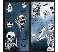 HPNIUB Scary Skeleton Double Sided Window Clings,Realistic Horror Decals, 3D Effect Static Stickers for Glass Windows, Spooky Halloween Haunted House Decorations