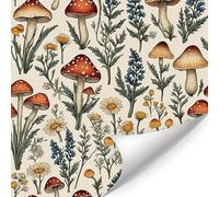 HPNIUB Vintage Mushroom Peel and Stick Wallpaper Self Adhesive Removable Wall Paper Leaf Forest Floral Daisy Wall Stickers Botanical Beige Wallpaper Aesthetic for Bedroom Decor(17.3 x 118.1 inch)