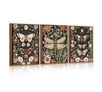 HPNIUB William Morris Wall Art Vintage Floral Wall Decor Framed Butterfly Dragonfly Prints Nature Botanical Animal Artwork Set of 3 for Living Room Home Drcoration 30x40cm