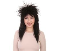HPO 80's Rock Star Disco Women Funky Style Black Wig | Premium Breathable Capless Cap