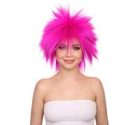 HPO 80's Rock Star Disco Women's Wig - Breathable - Straight Texture Spiky Style 80s Wigs for Halloween, Cosplay, and Parties, Neon Fuchsia