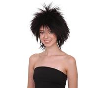 HPO 80's Rock Star Disco Women's Wig - Breathable - Straight Texture Spiky Style 80s Wigs for Halloween, Cosplay, and Parties, Black