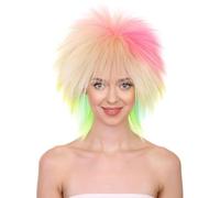 HPO 80's Rock Star Disco Women's Wig - Breathable - Straight Texture Spiky Style 80s Wigs for Halloween, Cosplay, and Parties, Multi-color