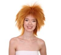HPO 80's Rock Star Disco Women's Wig - Breathable - Straight Texture Spiky Style 80s Wigs for Halloween, Cosplay, and Parties, Golden Brown