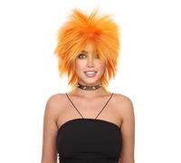 HPO 80's Rock Star Disco Women's Wig - Breathable - Straight Texture Spiky Style 80s Wigs for Halloween, Cosplay, and Parties, Pumpkin