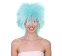 HPO 80's Rock Star Disco Women's Wig - Breathable - Straight Texture Spiky Style 80s Wigs for Halloween, Cosplay, and Parties, Light Blue