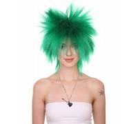 HPO 80's Rock Star Disco Women's Wig - Breathable - Straight Texture Spiky Style 80s Wigs for Halloween, Cosplay, and Parties, Dark Green