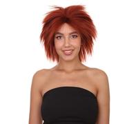 HPO 80's Rock Star Disco Women's Wig - Breathable - Straight Texture Spiky Style 80s Wigs for Halloween, Cosplay, and Parties, Dark Auburn