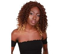 HPO Ada Curly 17.5 Inch Long 13x2.5 Hand-Tied Lace Front Wig, Great Heat Resistant Fiber, 20+ Shades of Natural, Dip Dyed, & Blended Colors (#BX432 - Medium Brown over Blonde)