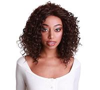 HPO Ada Curly 17.5 Inch Long 13x2.5 Hand-Tied Lace Front Wig, Great Heat Resistant Fiber, 20+ Shades of Natural, Dip Dyed, & Blended Colors (#4 - Medium Brown)