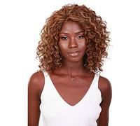 HPO Ada Curly 17.5 Inch Long 13x2.5 Hand-Tied Lace Front Wig, Great Heat Resistant Fiber, 20+ Shades of Natural, Dip Dyed, & Blended Colors (#BX4335 - Auburn Brown Blend)