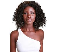 HPO Ada Curly 17.5 Inch Long 13x2.5 Hand-Tied Lace Front Wig, Great Heat Resistant Fiber, 20+ Shades of Natural & Blended Colors (#F1B/27 - Black with Golden Highlights)