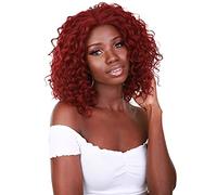 HPO Ada Curly 17.5 Inch Long 13x2.5 Hand-Tied Lace Front Wig, Heat Resistant Fiber, 20+ Shades of Natural, Dip Dyed, & Blended Colors (#BX425 - Medium Red)