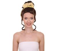 HPO Adult Elegant Princess Tiana Wig with Leaf Crown, Breathable Capless Style, Flame-Retardant Synthetic Fiber - Brown