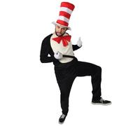 HPO Adult Men Cat Hat Jumpsuit Black and White Costume Synthetic Fabric Costume -XL