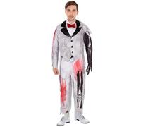 HPO Adult Men’s Anime Character Cosply Costume Set - Tattered Suit with Bone Detailing and Distressed Accessories, Adjustable Fit for Halloween, and Themed Events - Large