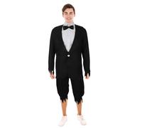 HPO Adult Men’s Black Monster Costume Set with Long Coat, Pants & Bow | Scary Halloween Outfit for Party or Cosplay - X-Large