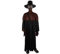 HPO Adult Men’s Doctor Costume Set - Long Black Robe with Bird Beak Mask, Wide-Brim Hat, and Bag, Adjustable Fit for Halloween, and Historical Events - X-Large