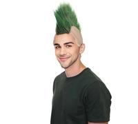 HPO Adult Men’s Mohawk Wig Bald Cap Design, Flame-Retardant Synthetic Fiber -Color Green