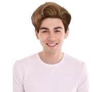 HPO Adult Men’s Short Straight Brown Wig 9 Inch | Musician Inspired Cosplay Wig for Halloween Parties, Stage Performances & Retro Themed Events