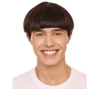 HPO HALLOWEEN PARTY ONLINE Adult Men's 9 Inch Halloween Retro Bowl Cut Wig - Brown Colors, Soft Hair for Festivals & Anime Parties Flame-Retardant Fiber