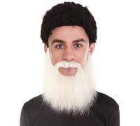 HPO Adult Men's Extended Synthetic Beard for Costume Play, Flame-Retardant Synthetic Fiber, White