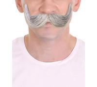 HPO Adult Men's Handlebar Tash - Multiple Handlebar Moustache Set, Lightweight, Self-Adhesive for Halloween & Cosplay - Grey
