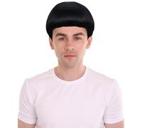 HPO Adult Men's Ibiza Final Boss Wig Halloween Retro Bowl Cut Dumber Wig- Black Colors, Soft Hair for Festivals & Anime Parties Flame-Retardant Fiber