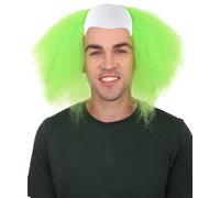 HPO Adult Men's Scary Killer Clown Wig, Green Colour Style for Halloween, Flame-Retardant Synthetic Fiber Bald Cap Wig