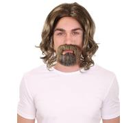 HPO Adult Men's The Big Dude Wig and Beard Kit, Dark Brown, Soft Synthetic Fibers, Ideal for Halloween and Cosplay Parties
