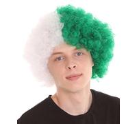 HPO Adult Unisex Algeria Sport Afro Fun Wigs - Jumbo Curly Patriotic Costume Wig with Breathable Cap for Men & Women - Perfect for Halloween, Sport's & Cosplay Parties