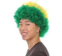 HPO Adult Unisex Brazil Sport Afro Fun Wigs - Jumbo Curly Patriotic Costume Wig with Breathable Cap for Men & Women - Perfect for Halloween, Sport's & Cosplay Parties