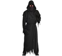 HPO Adult Unisex Dark Reaper Costume - Black Hooded Robe, Face Mask with Belt |Ghost Costumes for Cosplay Props and Halloween Party - X-Large